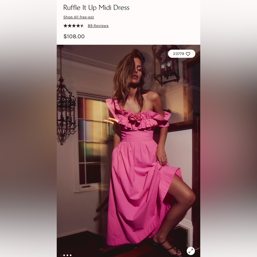 Free People Vibrant Pink Ruffle Midi Dress